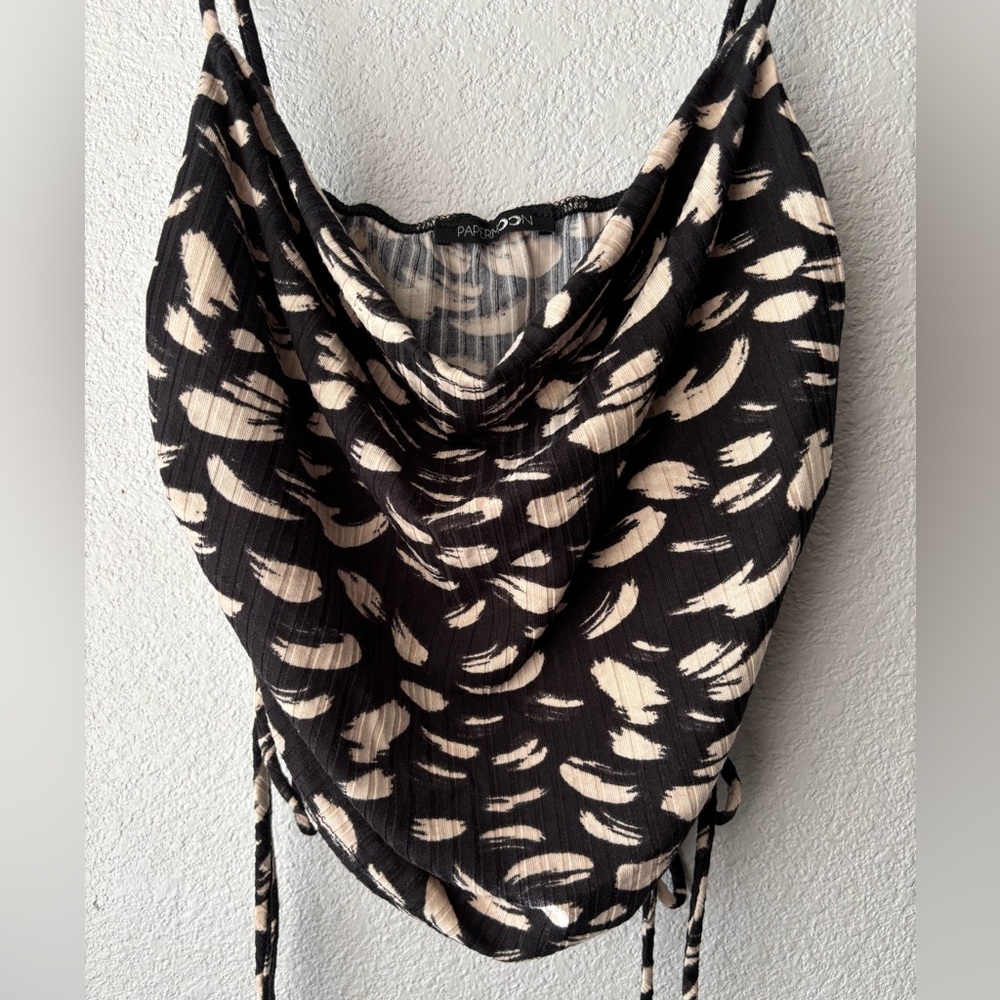 Papermoon Black & Cream Cowl Neck Camisole with Side Ties Size Medium